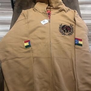 MURD333R.FM YELLOW PEACEMAKER HOODIE Hooded Zip Jacket with Embroidered Crest